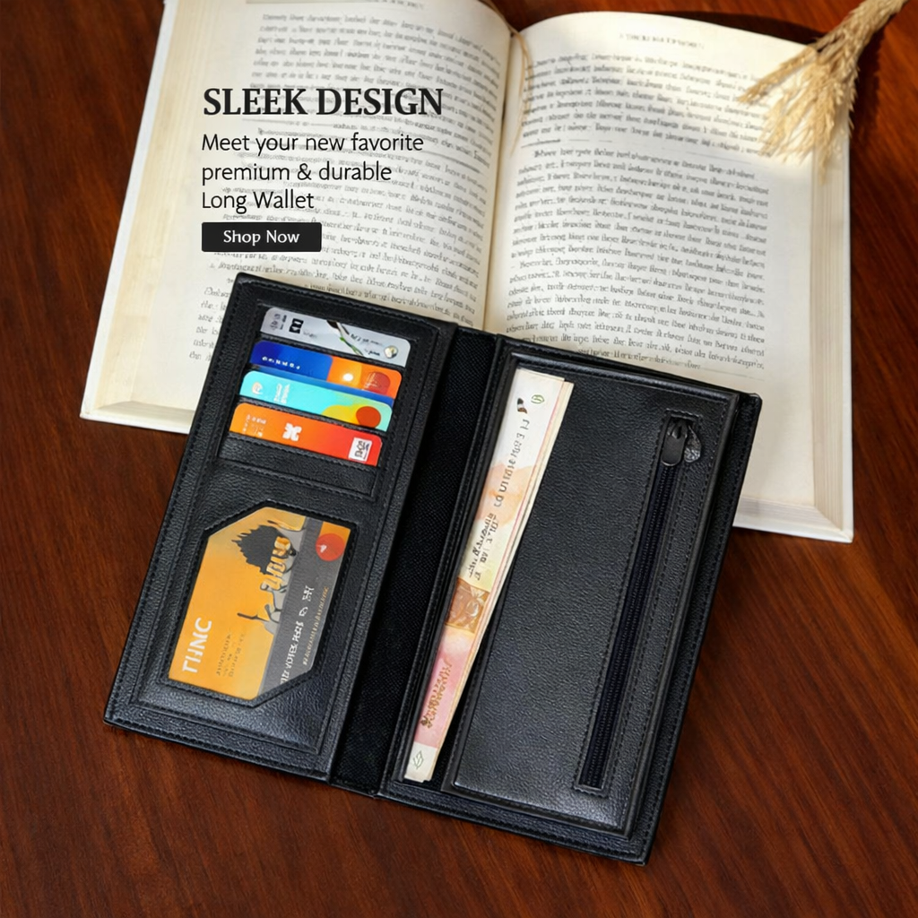 New Design Long Wallet for Men & Women | 12 Card Slots | Half Zip Pocket