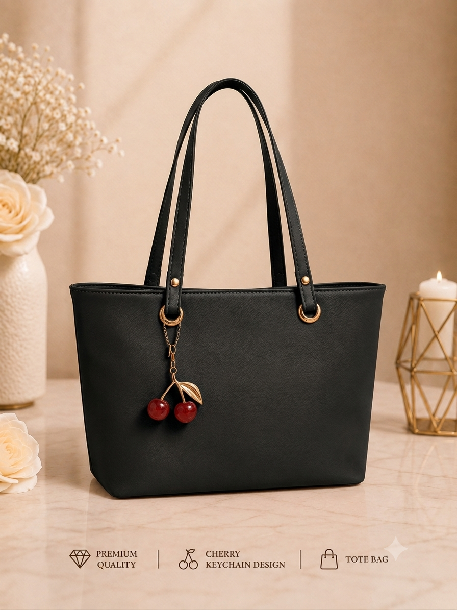 Cerry Charm Women's Tote Bag with Dual Zip Compartments, Back Pocket & Inner Pocket Pink