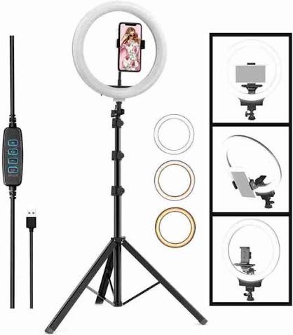 Portable 10-Inch LED Ring Light with 7 Feet Adjustable Tripod Stand & Mobile Holder | 3 Light Modes | Foldable 2 Feet | USB Powered