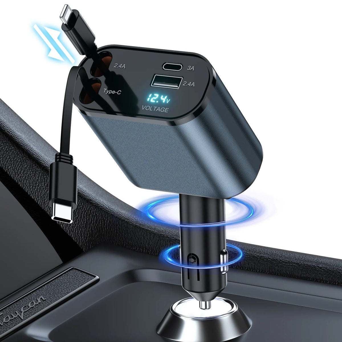 4 In 1 Car Charger 120W Retractable Design Without Light Durable Reliable Fast Charging Compact